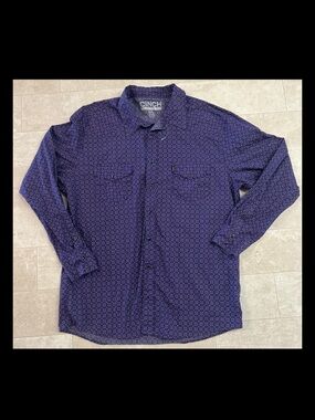 Cinch Western Shirt Mens XXL Modern Fit Purple White Snap Button Long Sleeve